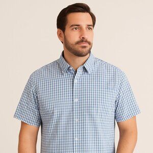 UNTUCKit Blue & White Wrinkle-Free Short Sleeve Shirt - Size XL